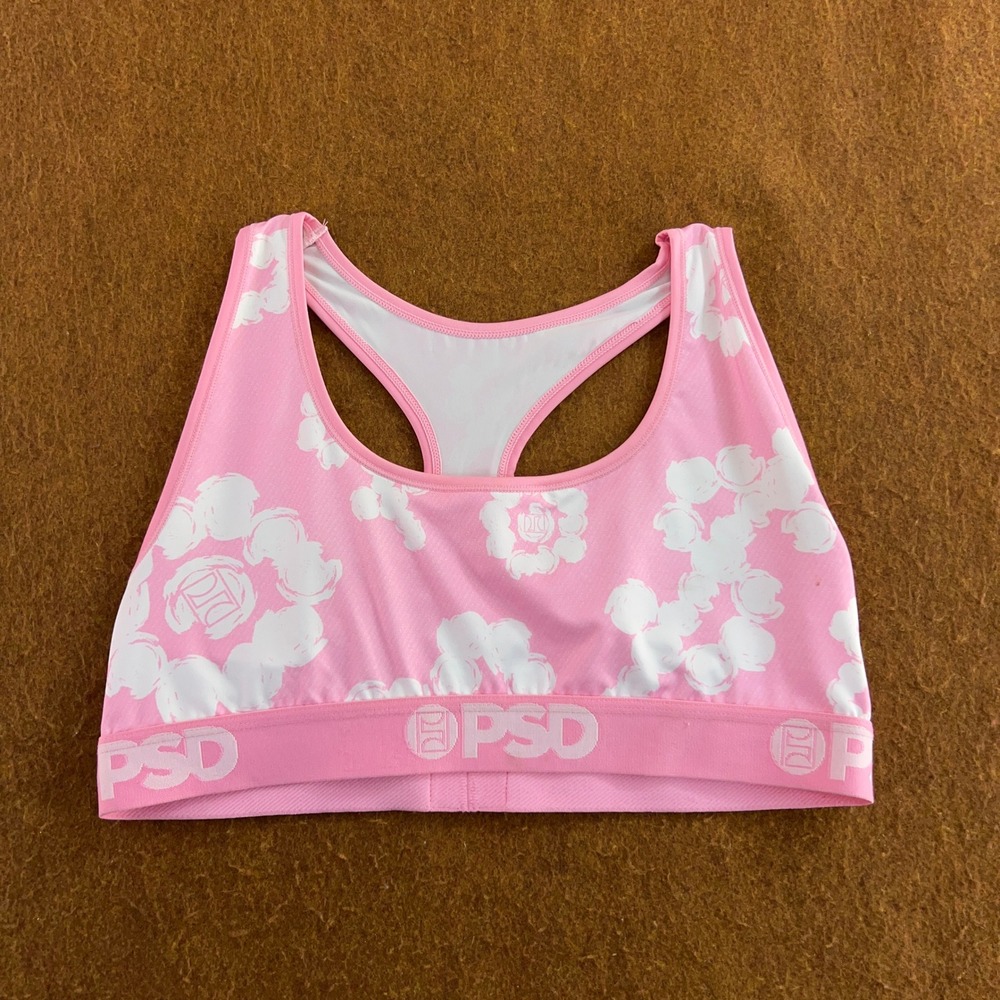 PSD Womens XL Pink Floral Racerback Athletic Sports Bra *Flaw